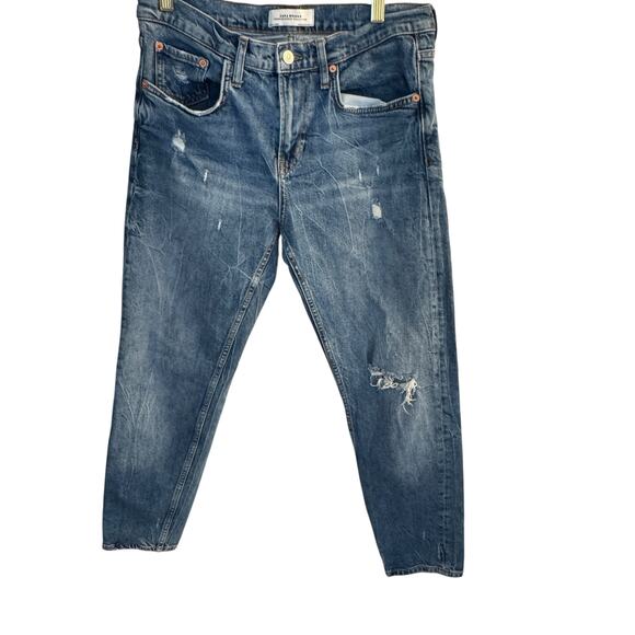 Zara Jeans Women's 6 Blue Distressed Premium Denim Straight Ankle - Picture 2 of 10